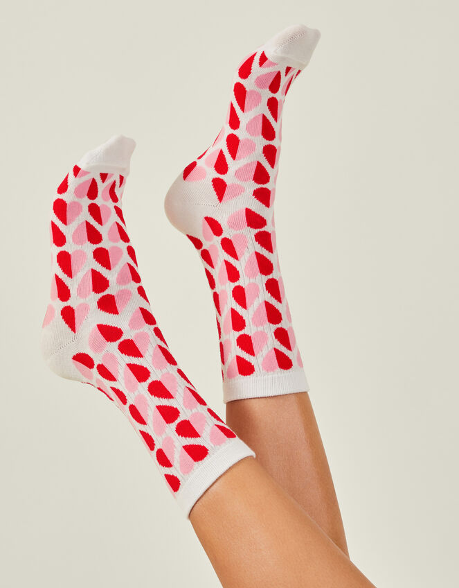 Two Tone Heart Print Socks, , large