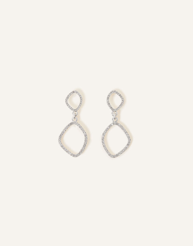 Pave Organic Oval Short Drop Earrings, Silver (SILVER), large