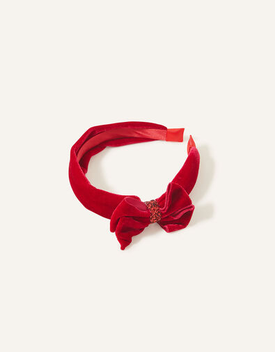 Girls Velvet Bow Headband, Red (RED), large