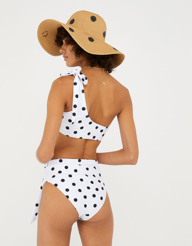 Polka-Dot High Waist Bikini Briefs, White (WHITE), large