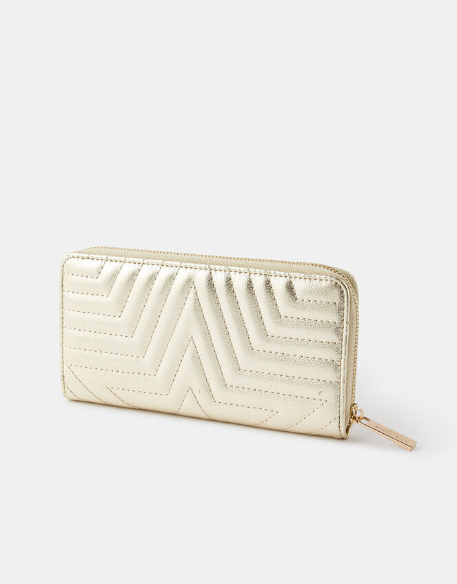 Quilted Star Zip-Around Wallet, Gold (GOLD), large