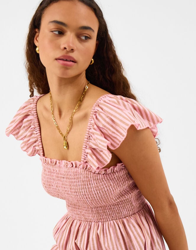 Embroidered Stripe Midi Dress, Pink (PINK), large