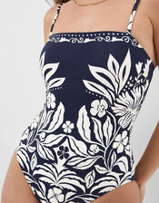 Floral Print Bandeau Swimsuit, Blue (NAVY), large