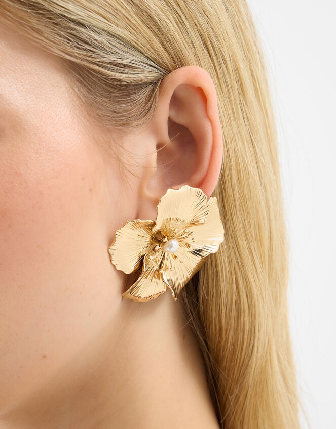 Statement Flower Stud Earrings, , large
