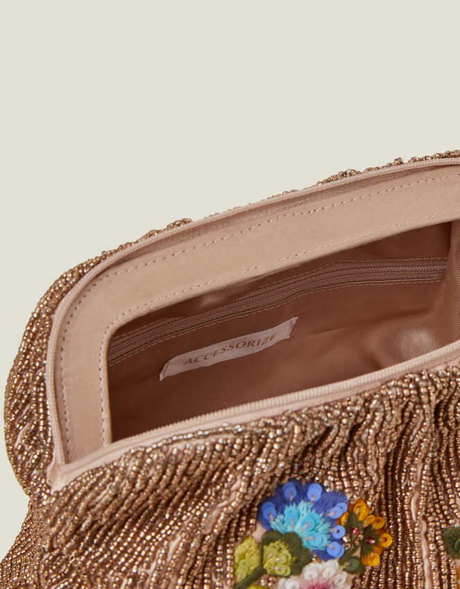 Hand-Beaded Floral Clutch Bag, , large