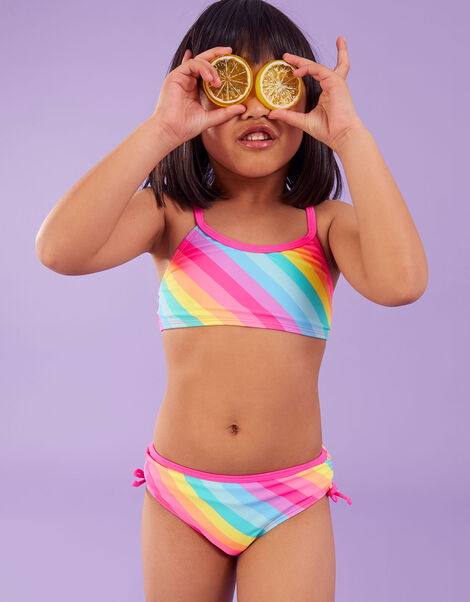 Girls Rainbow Stripe Bikini Set, Multi (BRIGHTS-MULTI), large