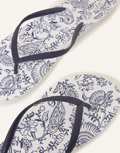 Paisley Print Flip Flops, Blue (NAVY), large