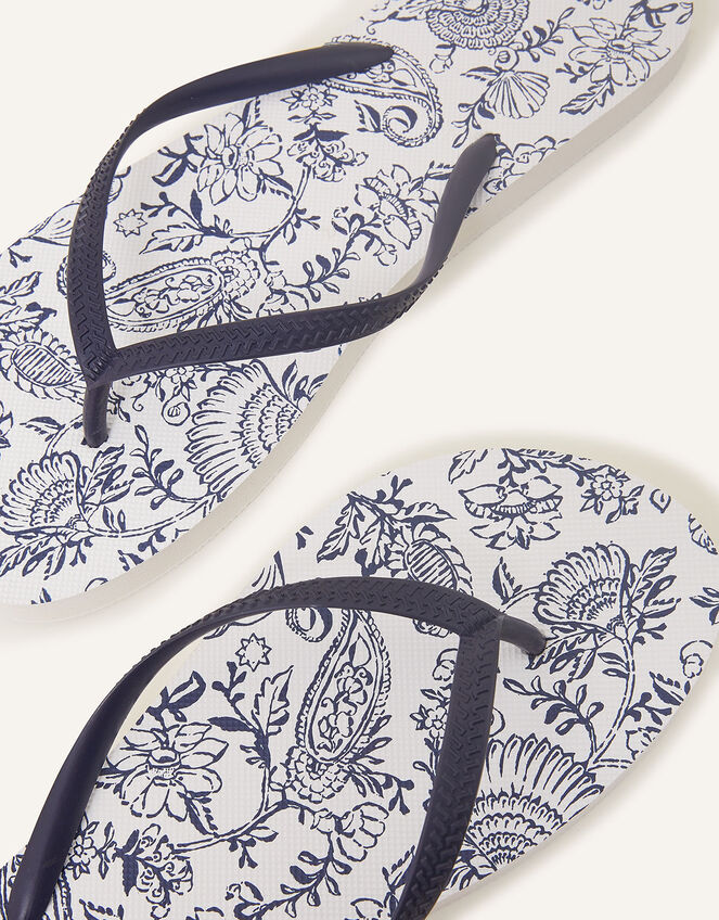 Paisley Print Flip Flops, Blue (NAVY), large
