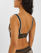 Leopard Print Band Bikini Top, Brown (BROWN), large