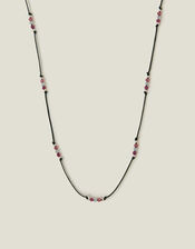 Sterling Silver-Plated Beaded Cord Station Necklace, , large