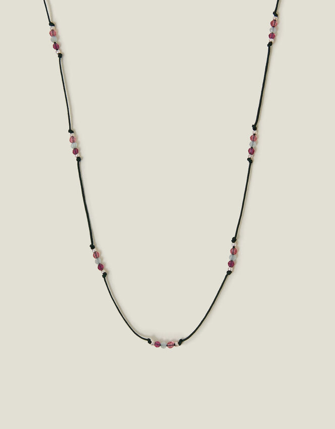 Sterling Silver-Plated Beaded Cord Station Necklace, , large