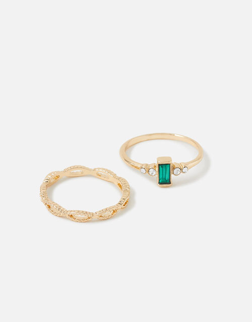 Cross-Over Vintage Style Rings Set of Two, Green (GREEN), large