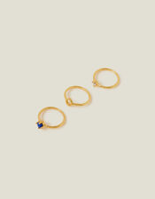 3-Pack 14ct Gold-Plated Lapis Rings, Gold (GOLD), large