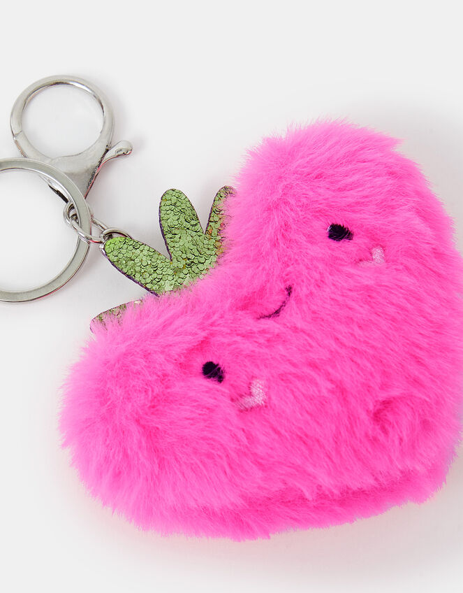 Girls Faux Fur Strawberry Bag Charm, , large