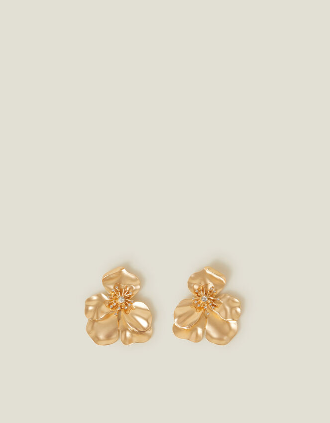 Statement Diamante Flower Stud Earrings, , large