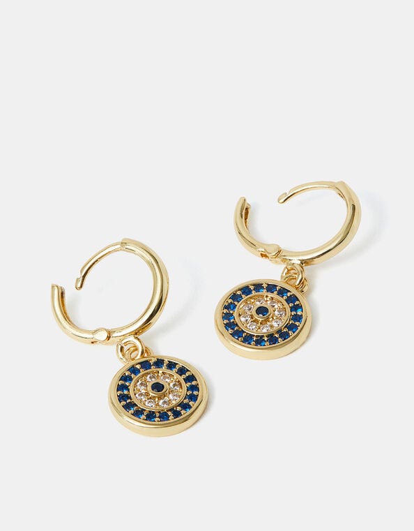14ct Gold-Plated Evil Eye Hoop Earrings, , large