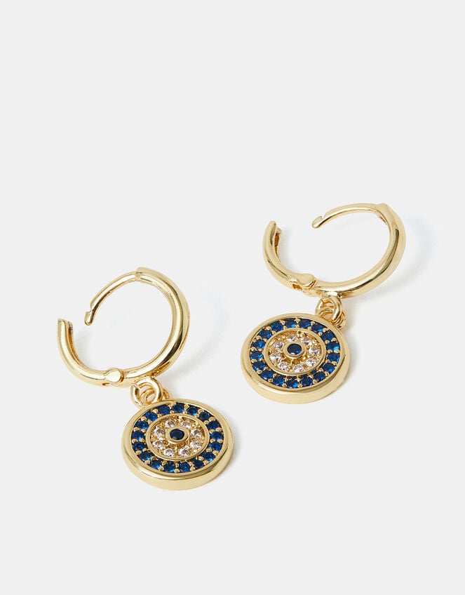 14ct Gold-Plated Evil Eye Hoop Earrings, , large