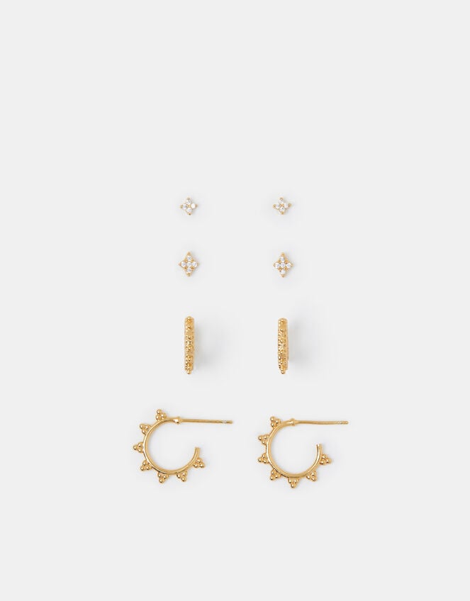 4-Pack 14ct Gold-Plated Filigree Hoops & Stud Earrings, , large