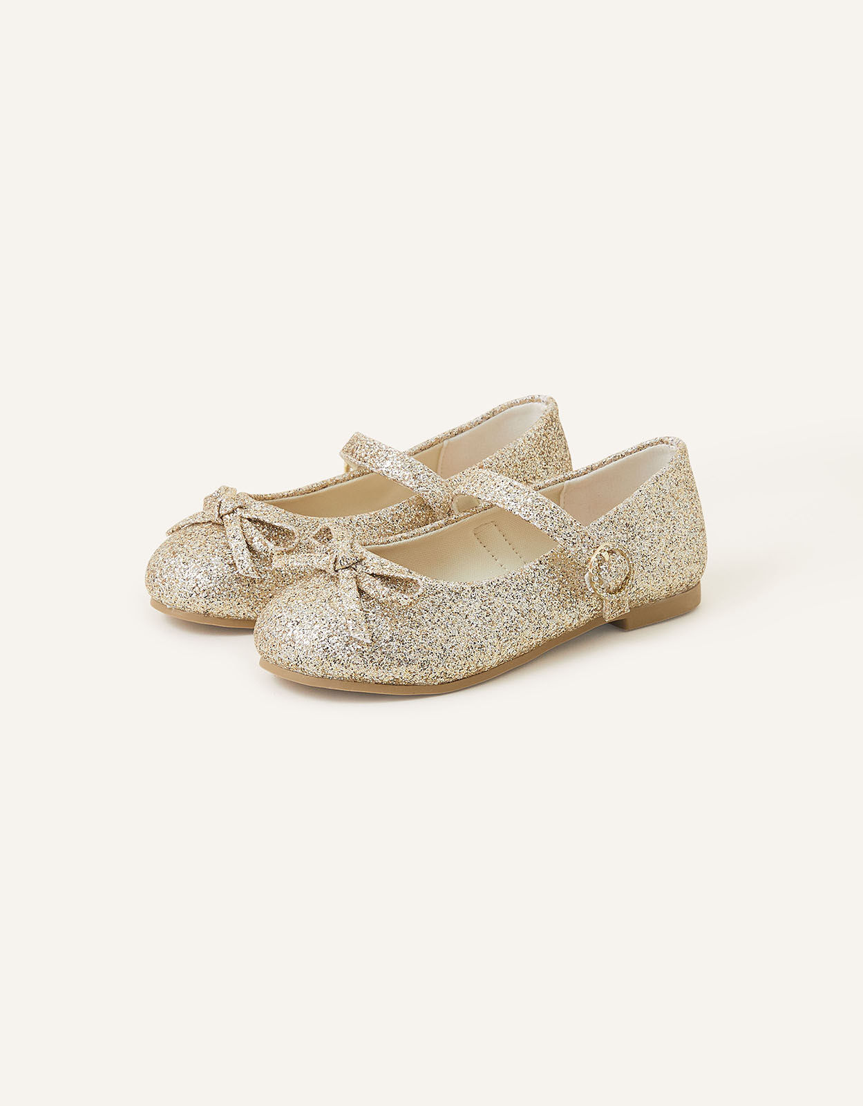 Girls Glitter Bow Ballerina Flats Gold