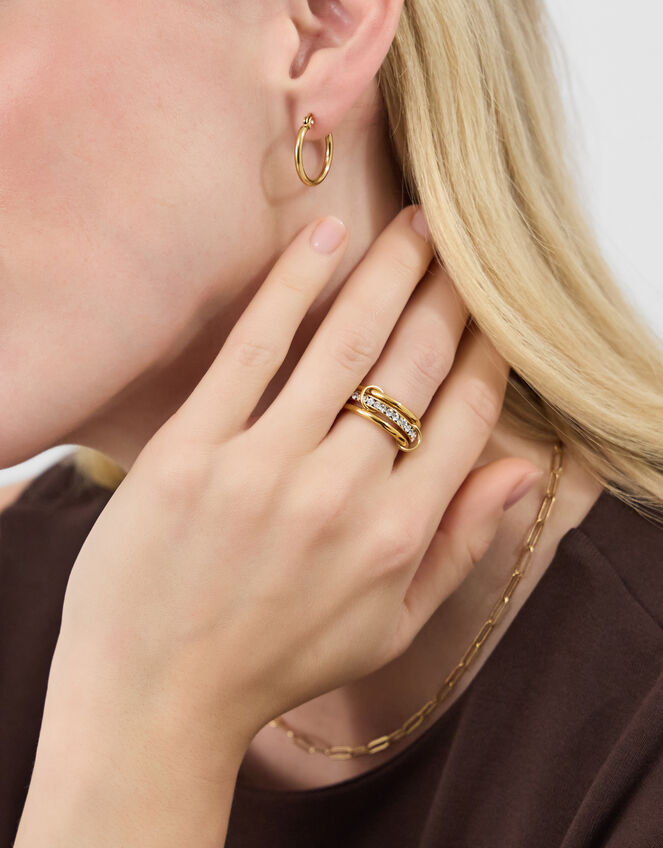 Stainless Steel Linked Stacking Trio Ring, Gold (GOLD), large