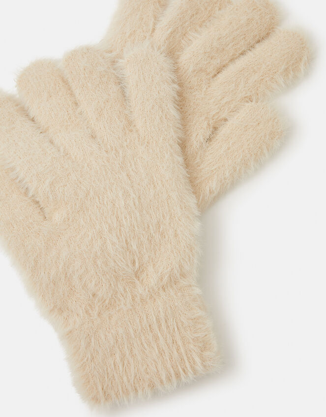Fuzzy Knit Gloves  , Natural (NATURAL), large