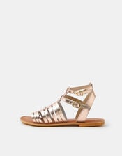 Metallic Leather Gladiator Sandals, Gold (ROSE GOLD), large
