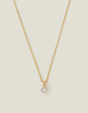 14ct Gold-Plated Solitaire Diamante Pendant Necklace, , large