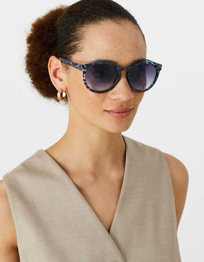 Classic Preppy Tortoiseshell Sunglasses, Blue (BLUE), large