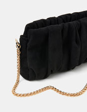 Suedette Ruched Clutch Bag, Black (BLACK), large