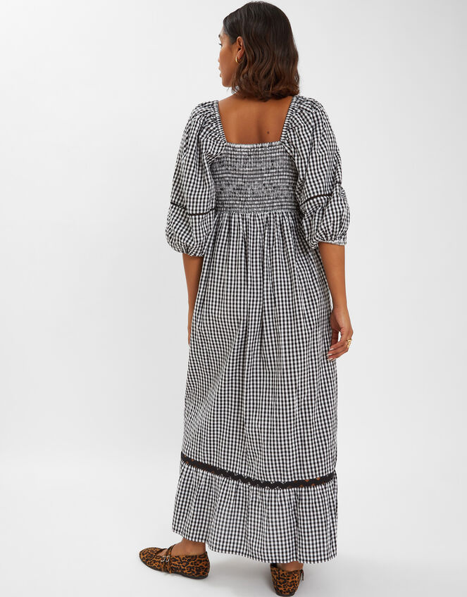 Gingham Puff Sleeve Maxi Dress, Black (BLACK), large