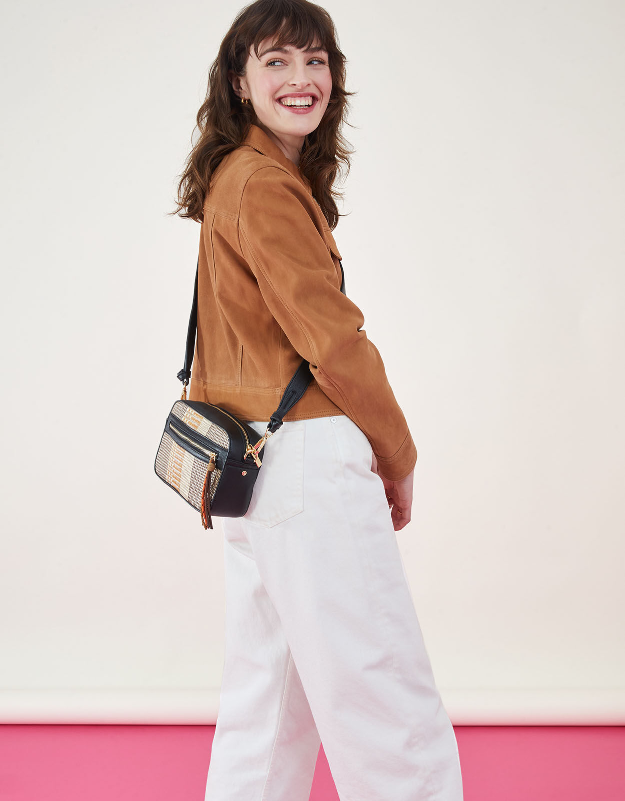 Raffia Stripe Cross Body Bag