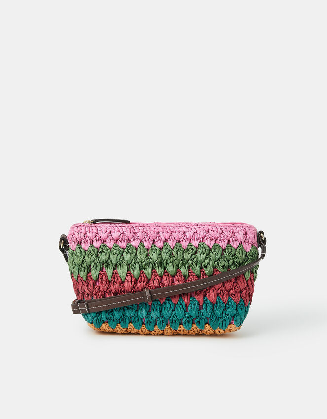 Mix Woven Raffia Crossbody Bag, , large