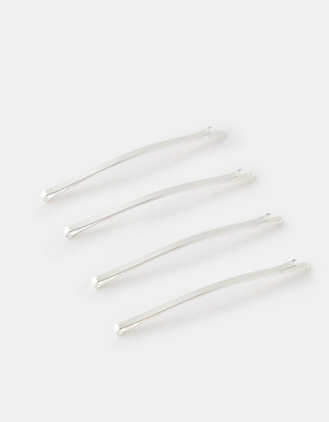 Long Curved Hair Slides 4 Pack Silver, Silver (SILVER), large