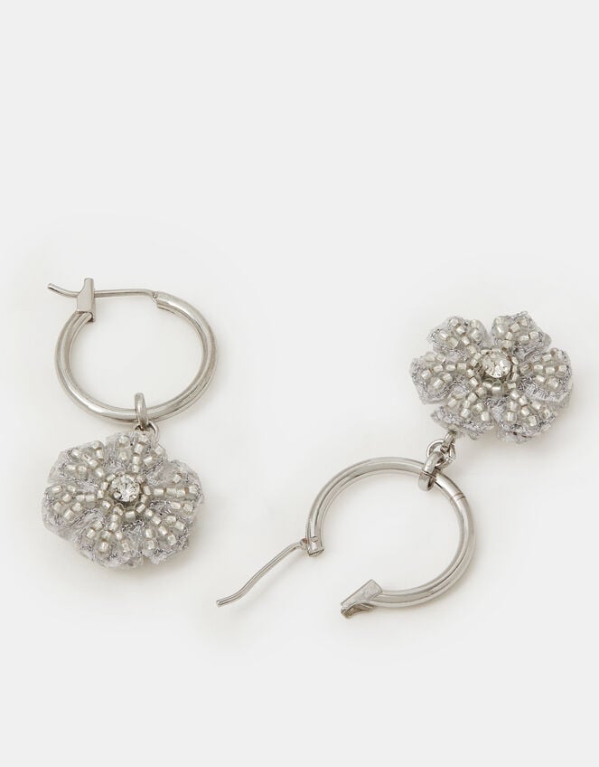 Beaded Snowflake Charm Hoop Earrings, , large