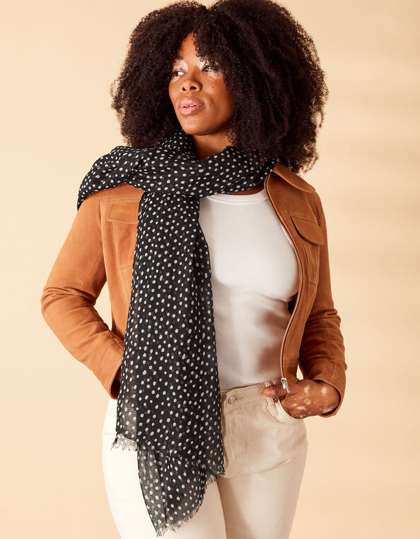 Monochrome Spot Print Scarf in Recycled Polyester, , large