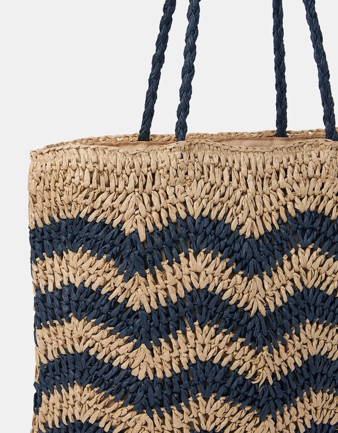Chevron Raffia Shopper Bag, , large