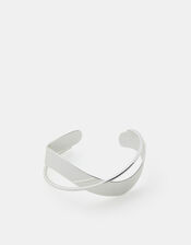Sterling Silver-Plated Crossover Bangle Bracelet, , large