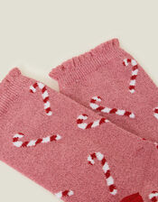 Sparkle Candy Cane Print Socks, Pink (PINK), large
