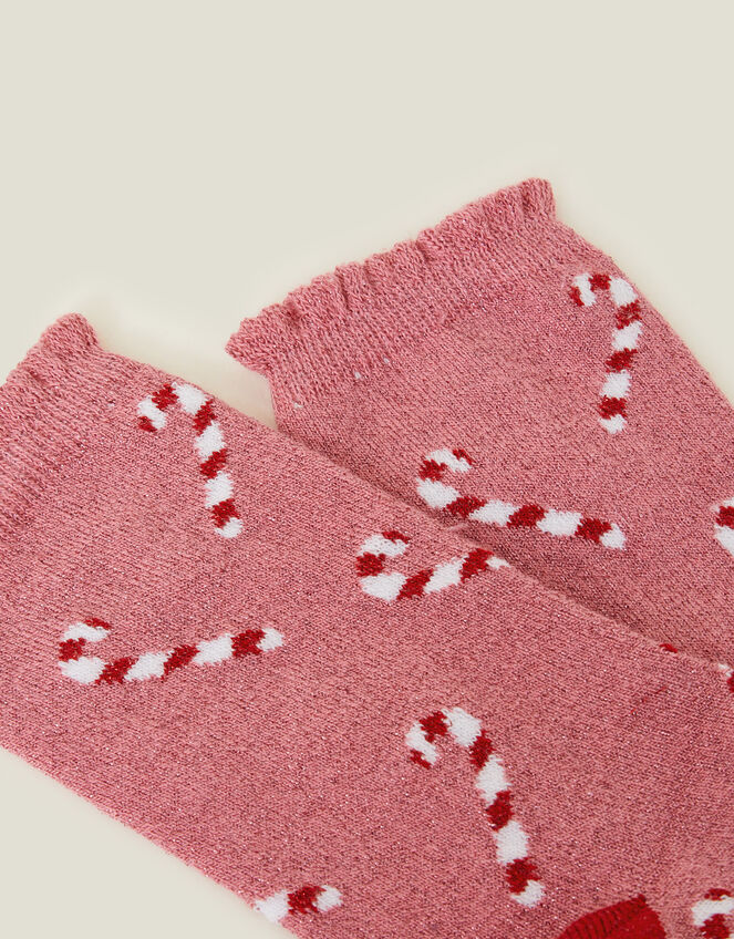 Sparkle Candy Cane Print Socks, Pink (PINK), large