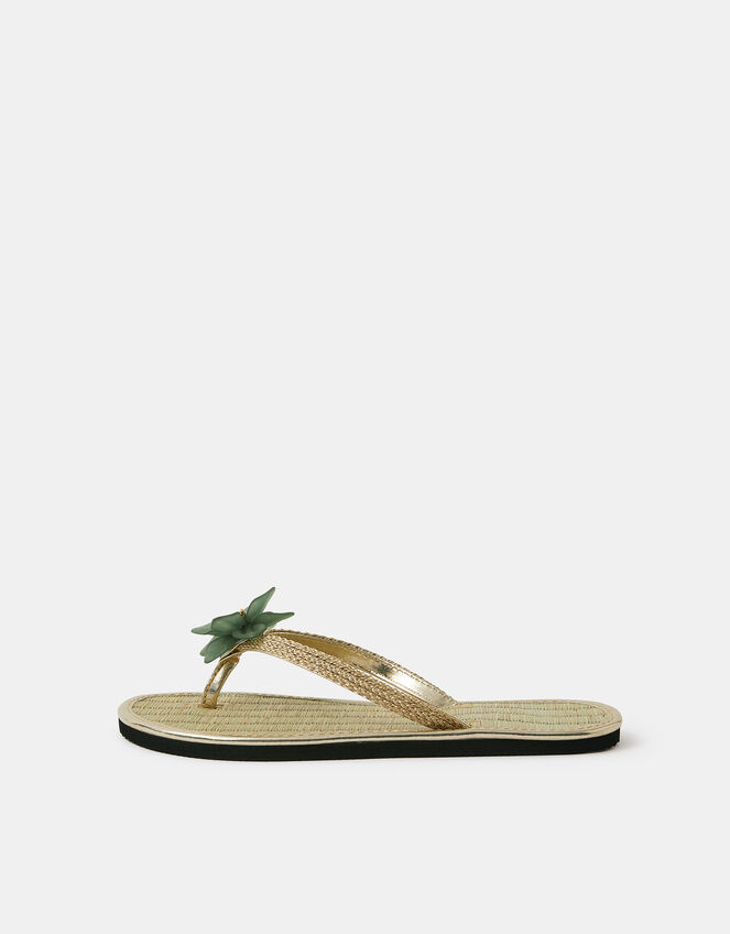 Flower Metallic Seagrass Flip Flops, Green (GREEN), large
