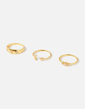 14ct Gold-Plated Celestial Stacking Rings Set of Three, Gold (GOLD), large