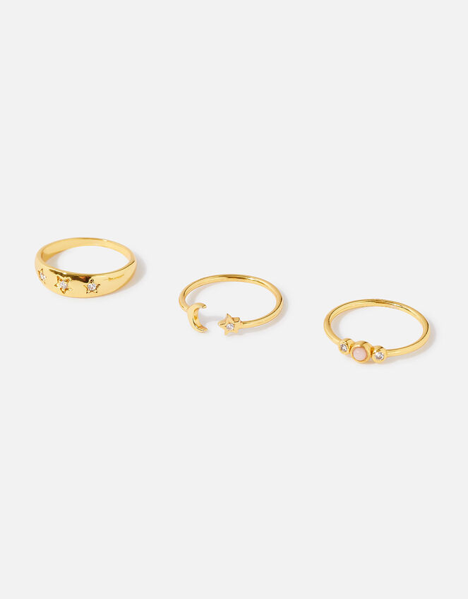 14ct Gold-Plated Celestial Stacking Rings Set of Three, Gold (GOLD), large