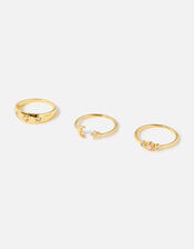 14ct Gold-Plated Celestial Stacking Rings Set of Three, Gold (GOLD), large