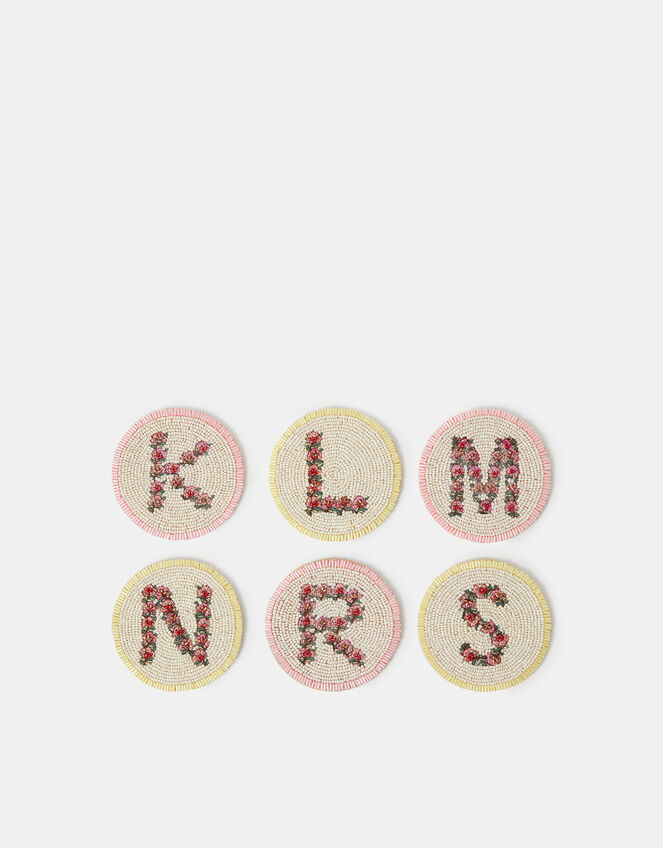 Beaded Floral Initial Coaster, Multi (PASTEL MULTI), large