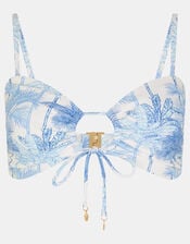 Palm Print Bikini Top, White (WHITE), large