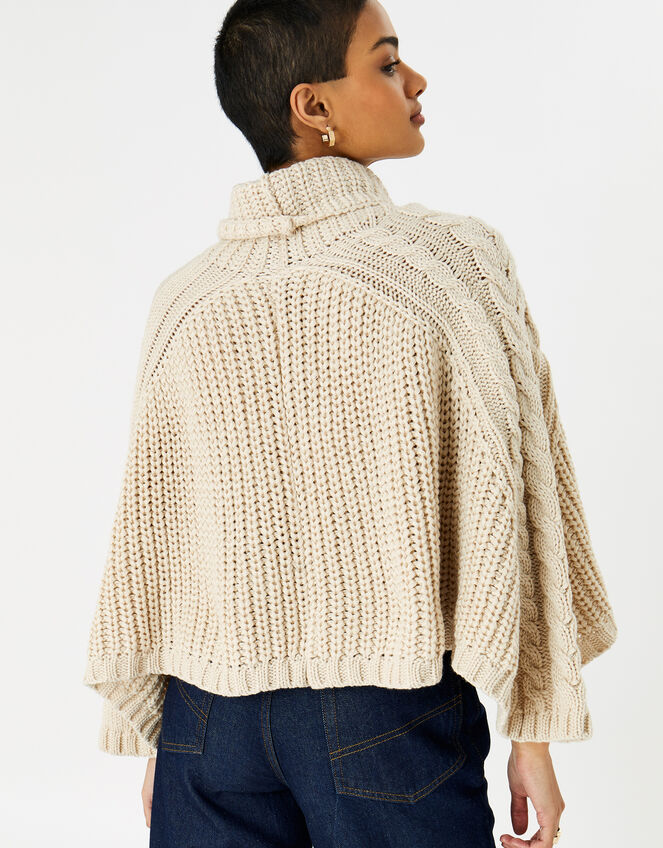 Cable Knit Poncho, Natural (NATURAL), large