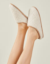 Quilted Faux Shearling Mule Slippers, Cream (CREAM), large
