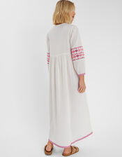 Embroidered Long Sleeve Maxi Dress, Ivory (IVORY), large