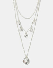Textured Disc Charm Layered Necklace Silver, , large