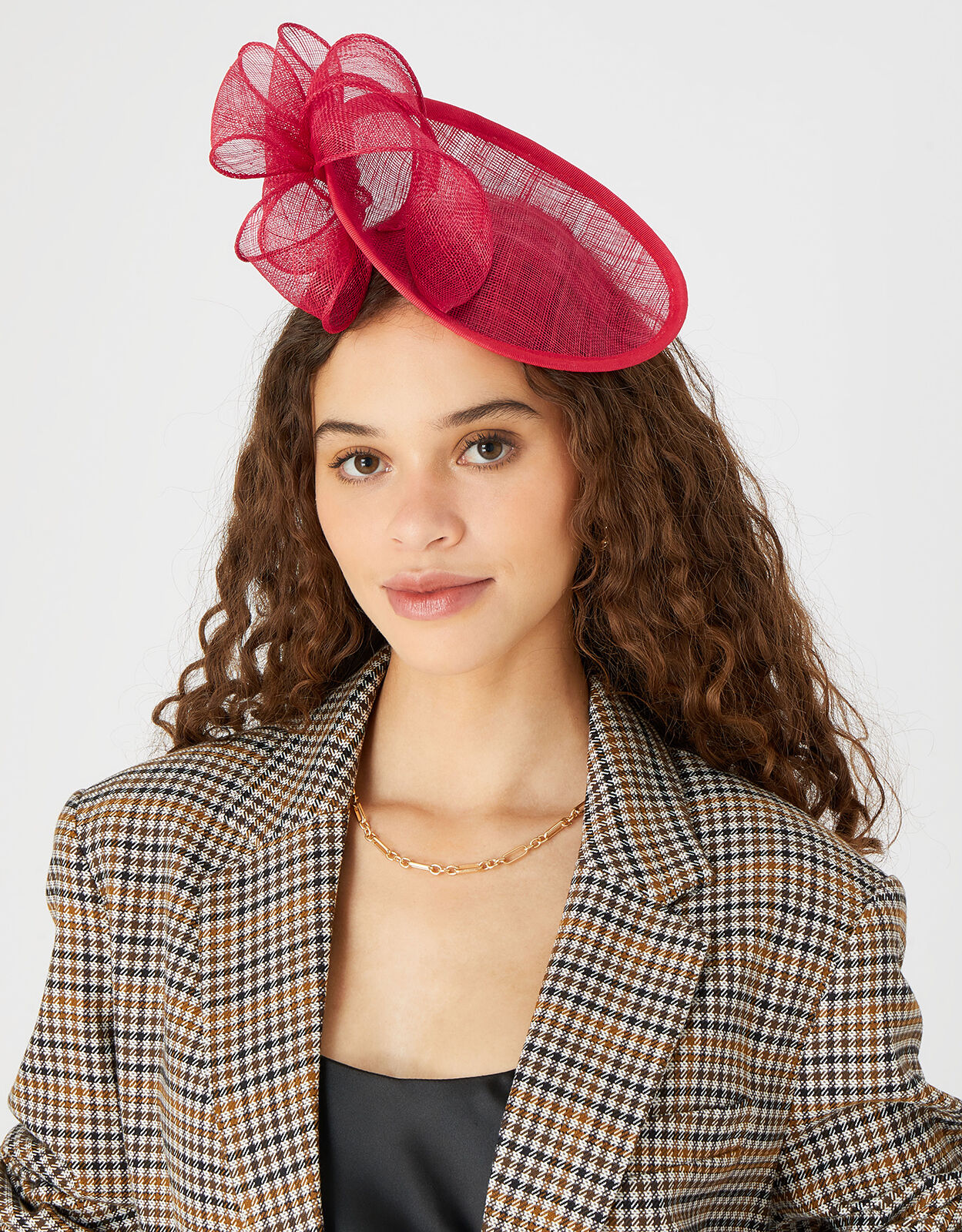 Hannah Bow Oval Disc Fascinator Red 